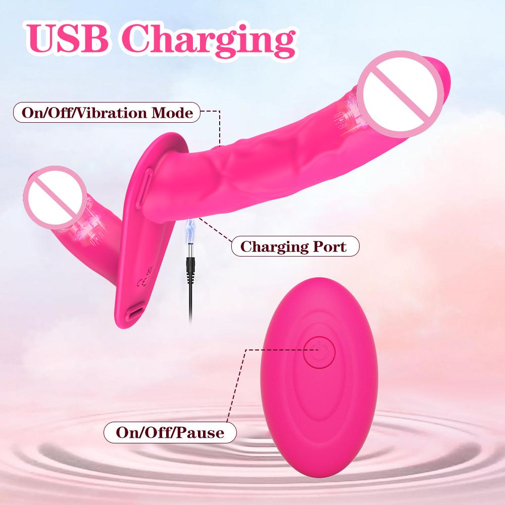 Wearable Double Vibrators Strap On Dildo Panties for Lesbian G Spot Massager Couples Adult Sex Toys