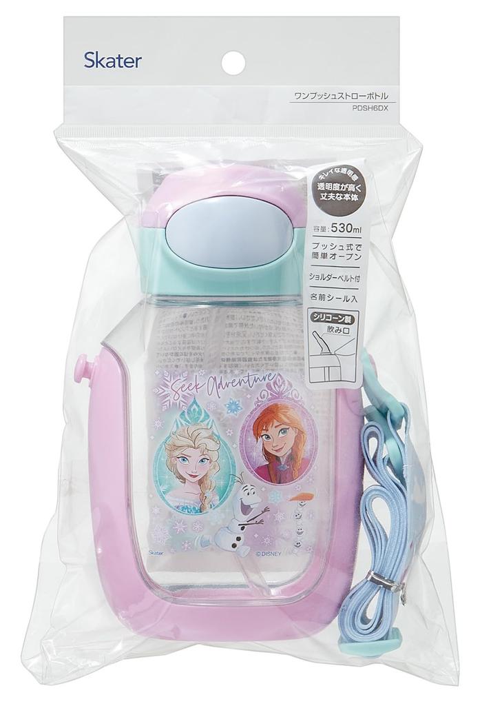 Skater Water Bottle with Disney Frozen PDSH6DX Children's Straw, 530ml, One-Push Operation, 25, Girls'