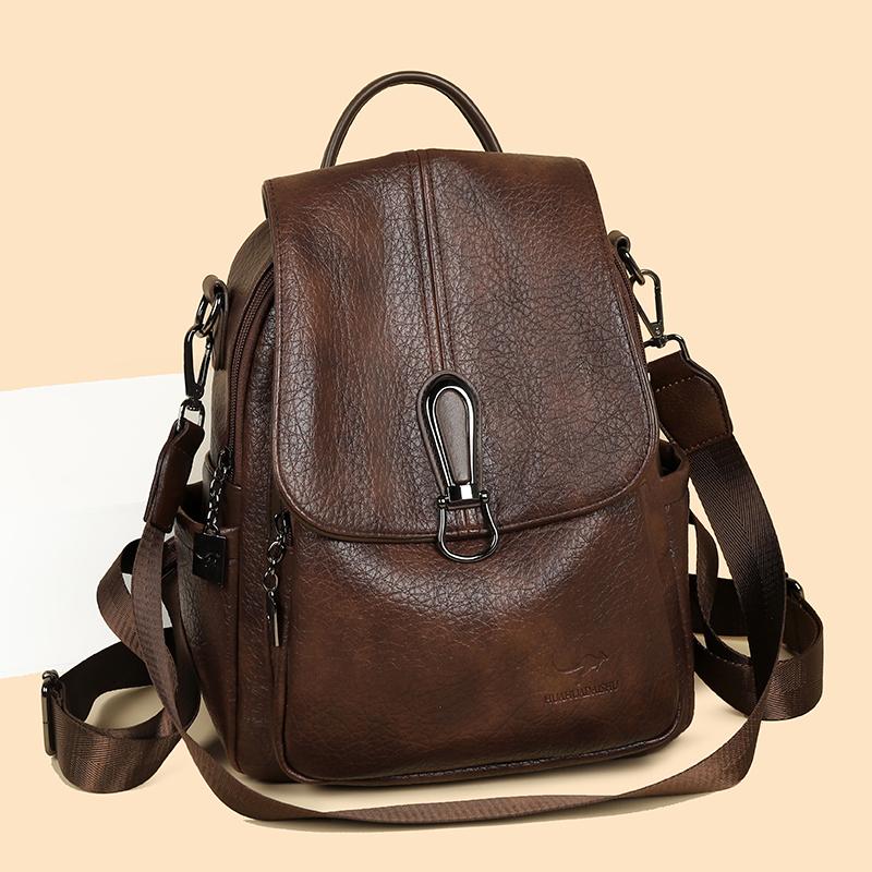 Vintage Backpack Women's PU Backpack Large Capacity Multifunctional Shoulder Bag