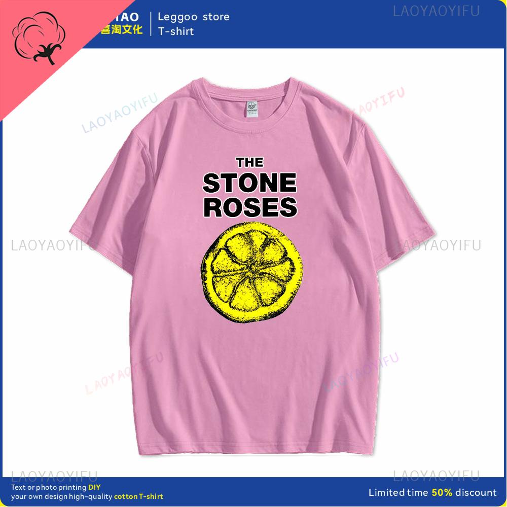 Human stone rose lemon name printed pattern fashion Harajuku trend Street wear Unisex and women universal short-sleeved T-shirt Unisex