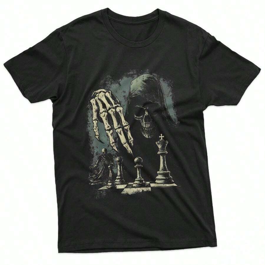 Gothic Chess Lover TShirt with Skull Checkmate Design S