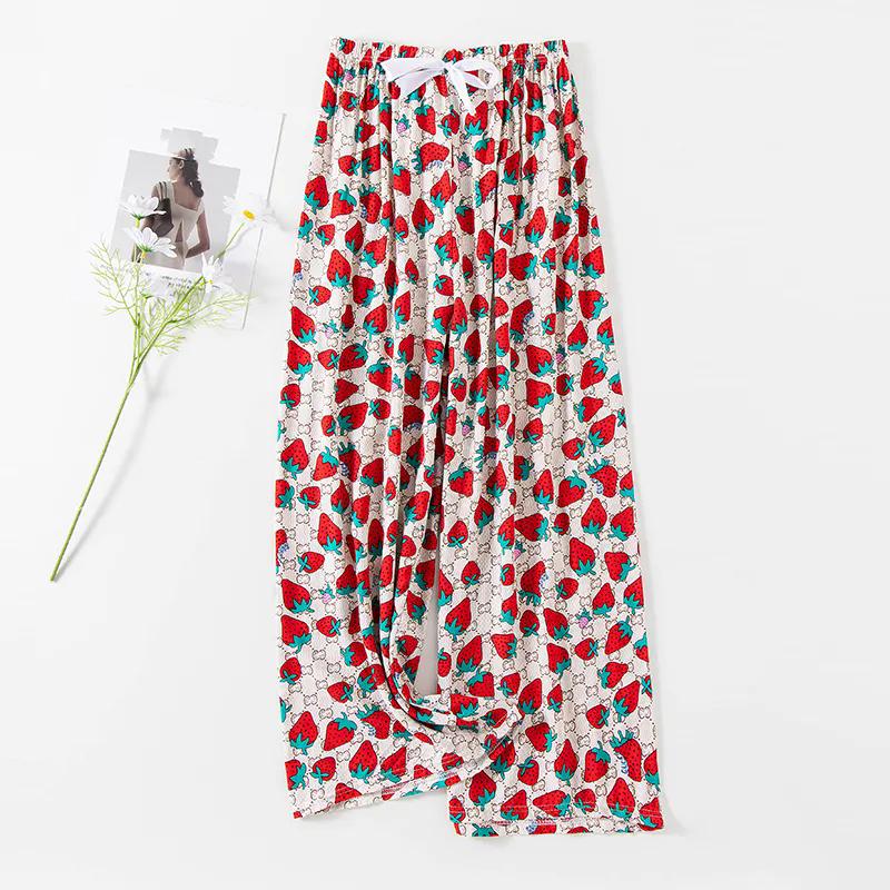 WTEMPO Floral Printed Thin Cropped Pants Loose Casual Spring Summer Autumn Large Size Women's Elastic High Waist Wide Leg Culottes