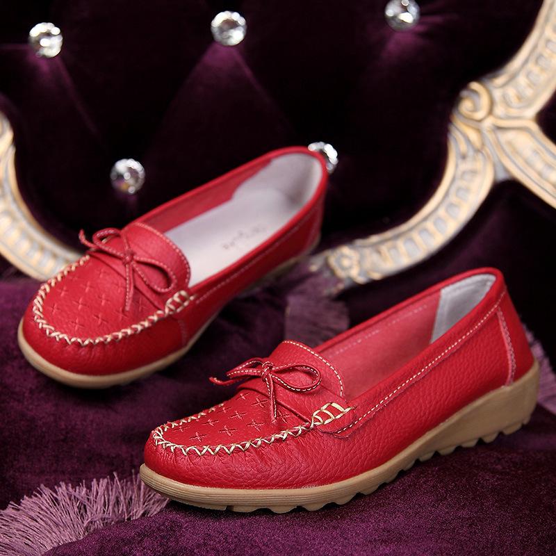 Women Genuine Leather Ballet Flats Elastic Soft Casual Walking Shoes Flat Pumps Comfortable Driving Shoes Mother Shoes