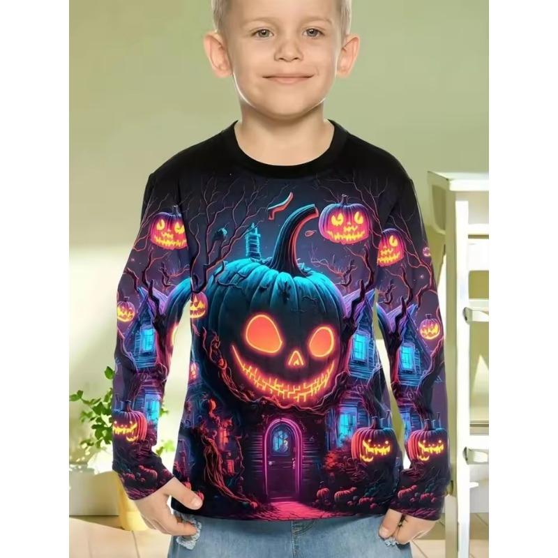 

Halloween Boys T-Shirt Pumpkin Print Autumn Long Sleeve T-Shirt Casual Children s Tops Outdoor Comfortable Children s Clothing 110