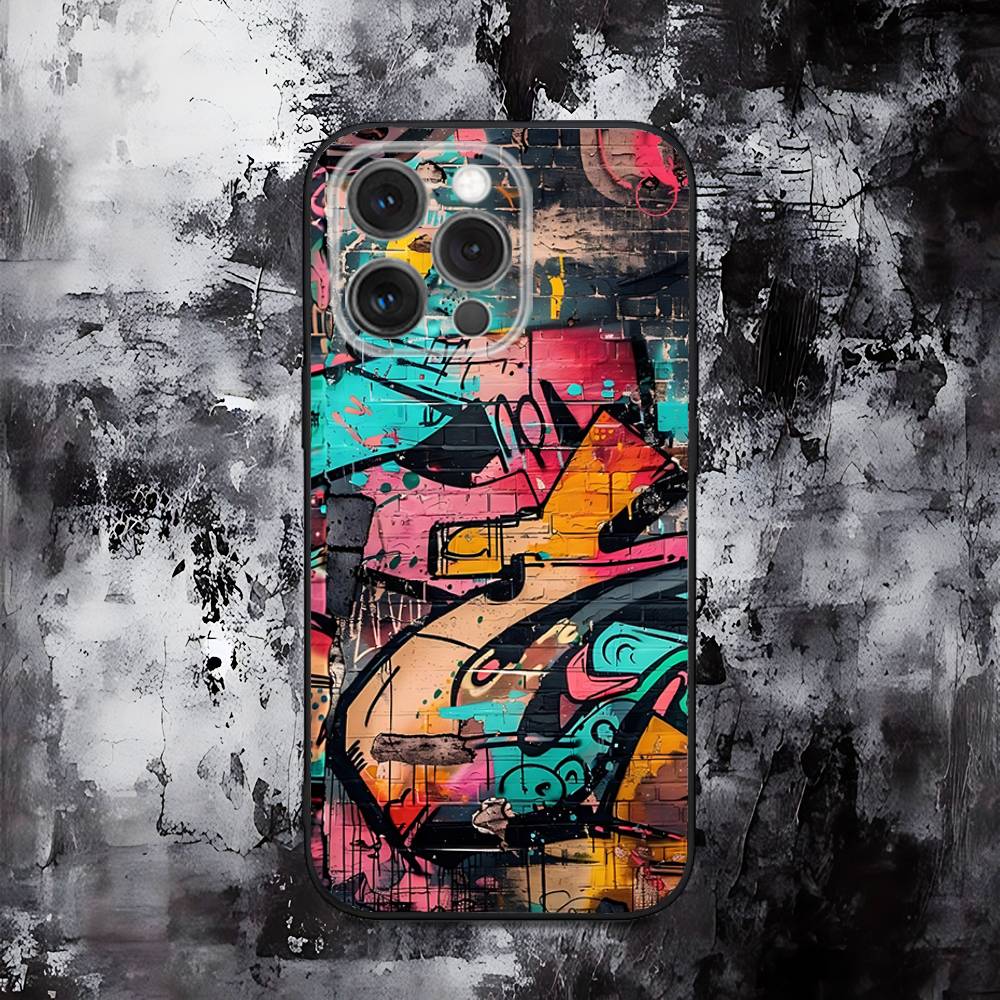 

Cool Colorful Graffiti Phone Case For iPhone 16,15,14,13,12,11,Pro,Max,Plus,X,XS,SE,E,Mini,Soft Silicone Black Case iPhone12