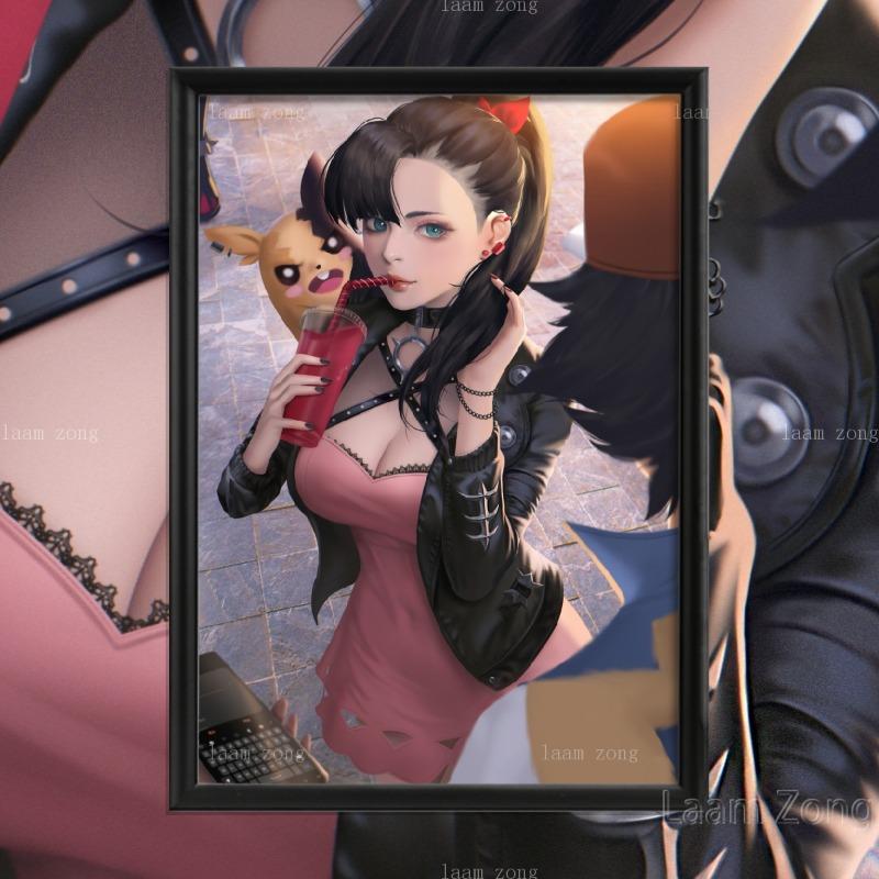 Dawn Sexy Nude Girl Art-Silk-Poster, Vlastní dekorace, Obrázek do obývacího pokoje, Domácí dekorace, Kreslená Marnie Anime Hra, Cynthia