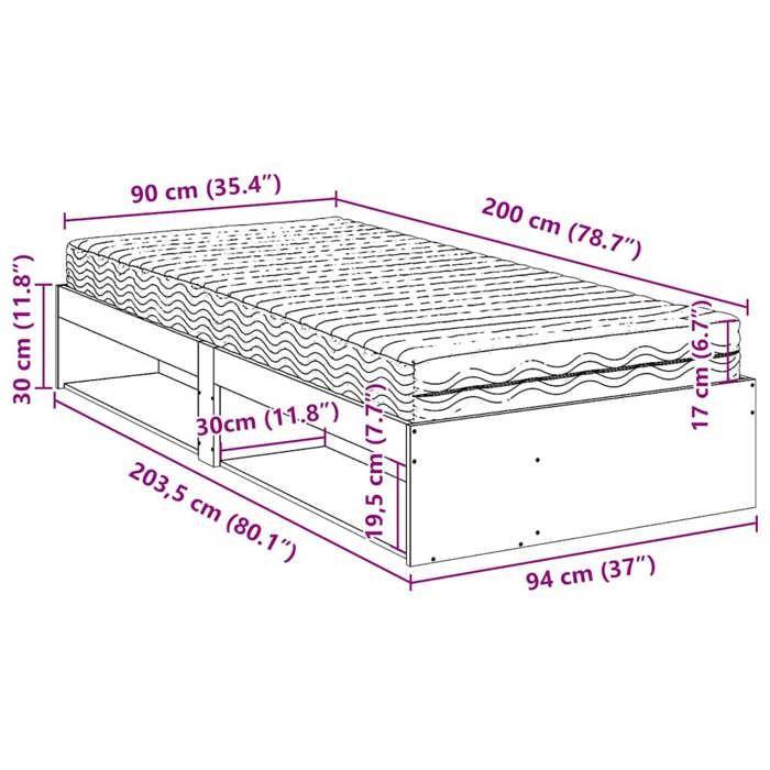 VidaXL Lit de jour avec matelas 90x200 cm bois de pin massif, canapé-lit, canapé-lit de repos, lit de soirée pyjama, lit 3324595