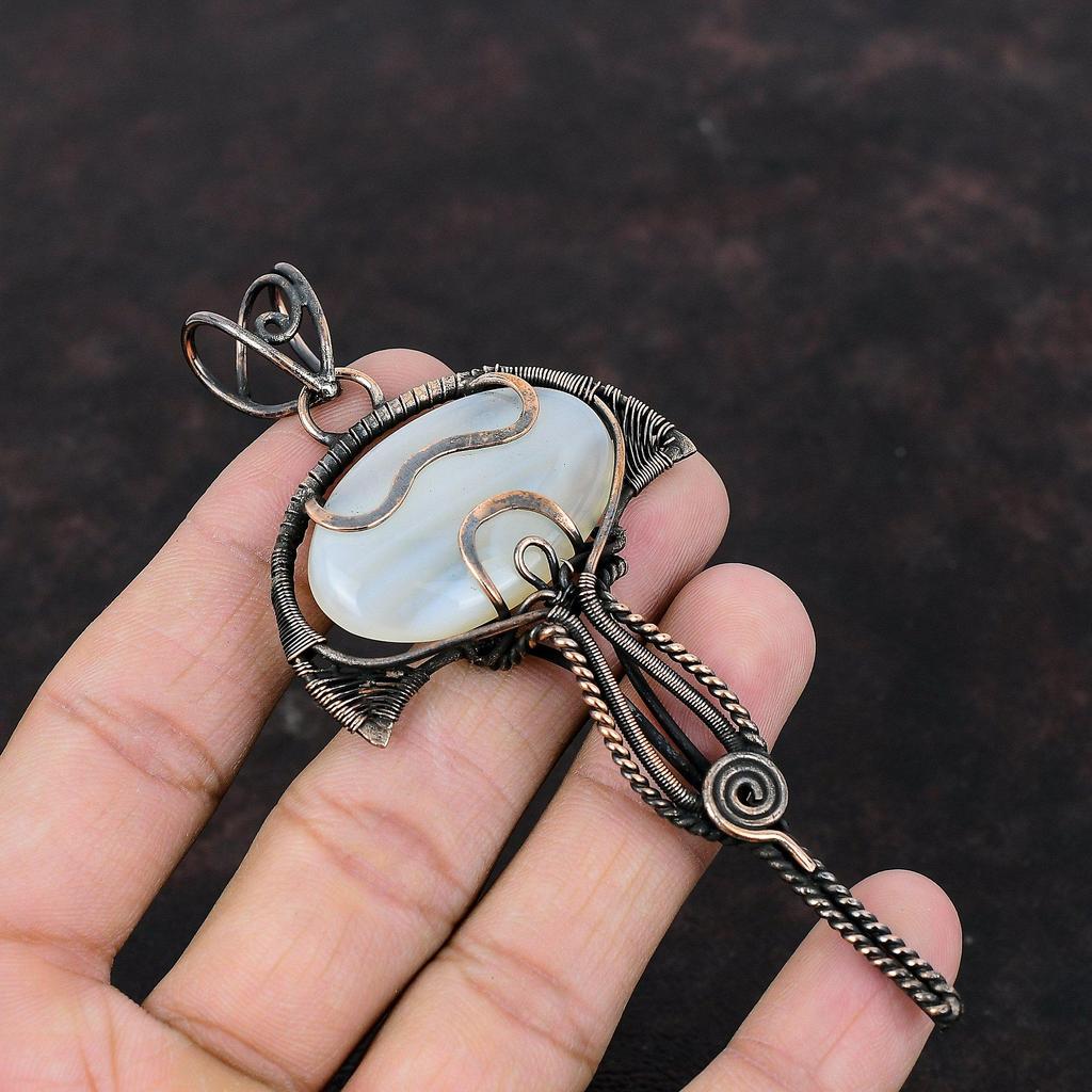 Botswana Agate Pendant Copper Wire Wrapped Gemstone Jewelry Handmade Latest Design Pendant Copper Wire Wrap Pendant Anniversary Gift For Mom