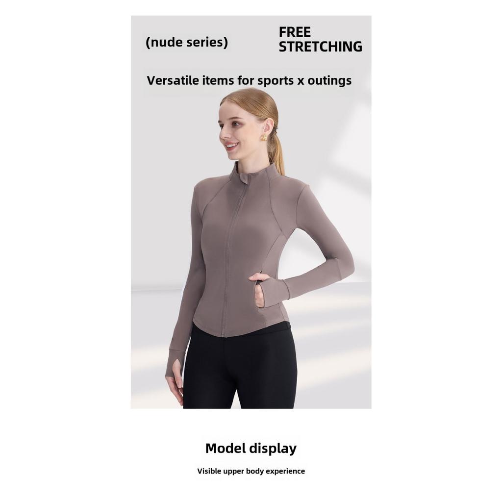 Atmungsaktiver, schnell trocknender Yogamantel für Damen mit Stehkragen und Reißverschluss