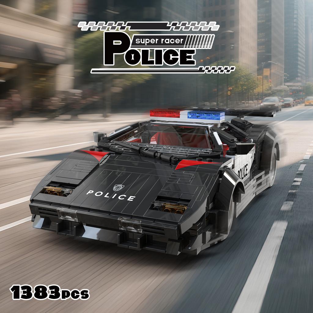1383PCS Police Racing Car Building Blocks City Sports Car Model Bricks Desktop Ornaments Educational Assembly Toys Holiday Gifts