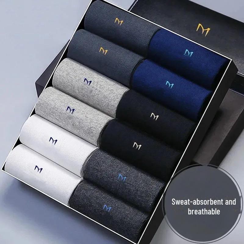 Men's Cotton Socks: Deodorant, Sweat-Absorbent, Lightweight, Year-Round Business & Sports Style, Versatile Mid-Tube Design