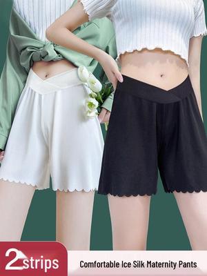 Maternity Low Waist Ice Silk Safety Shorts for Skirts - Lightweight, Anti-Exposure, Summer Outerwear