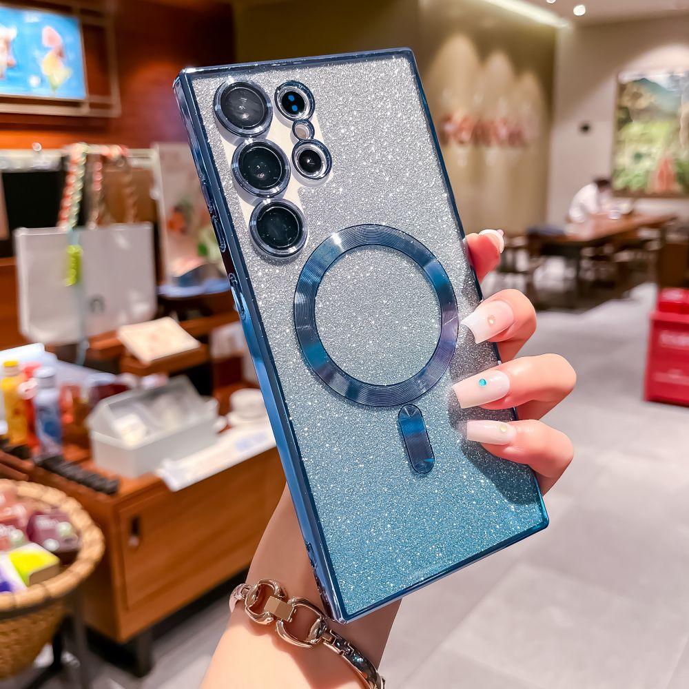 Pro Samsung Galaxy S23 S22 Ultra S21 Plus/iphone 14 13 12 11 Pro X XR XS max Magsafe bezdrátové nabíjení magnetické pouzdro Glitter Card Transparentní kryt
