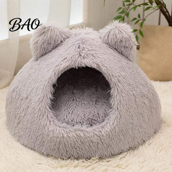 Comfortable Pet Nap Mat Plush Cat Cave Bed, Warm Enclosed Hideaway, Fluffy Cozy Private Resting Space for Cats Tent Burrow Bed Indoor Small Dogs Safe