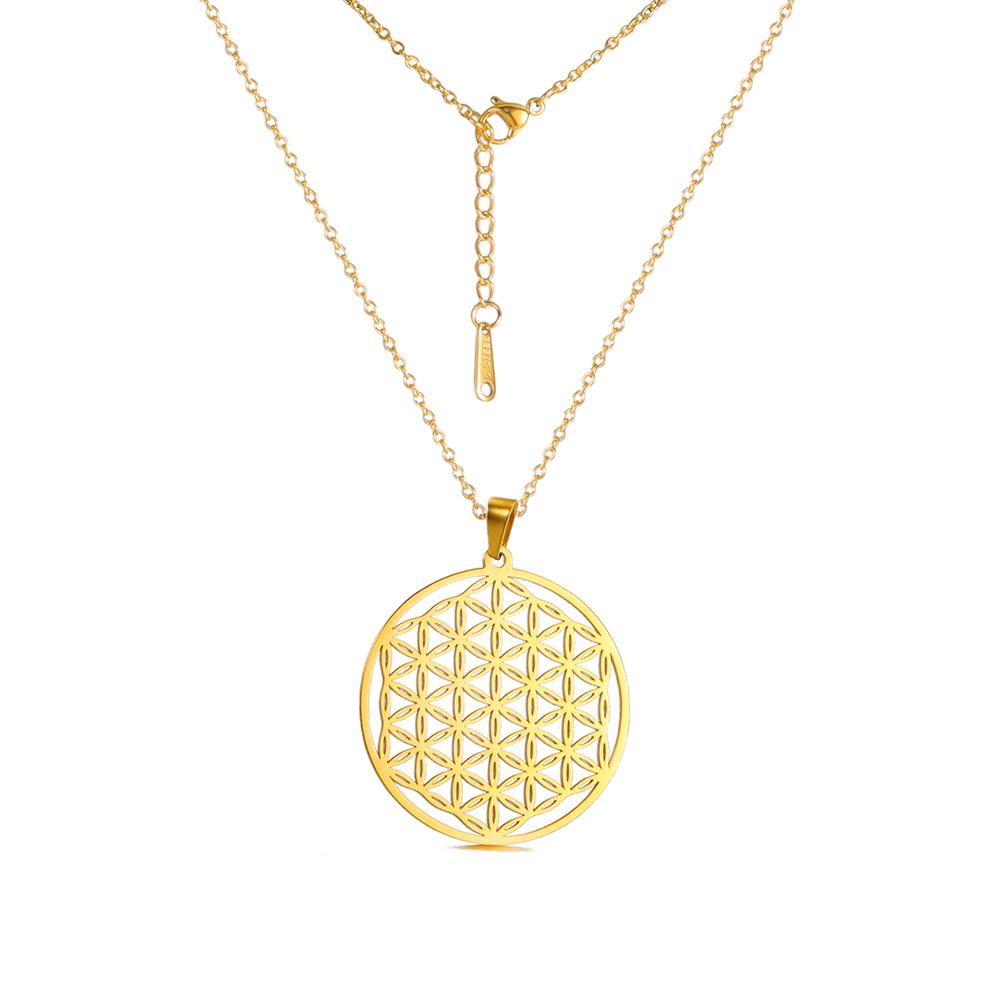 Flower of Life Sacred Geometry Necklace Stainless Steel Mandala Neck Chain Women Men Viking Vintage Universal Spiritual Jewelry