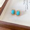 Pre-Owned Floral Geometric Rhinestone Jewelry Set with Clavicle Necklace & Earrings In Turquoise and Pearl Tones