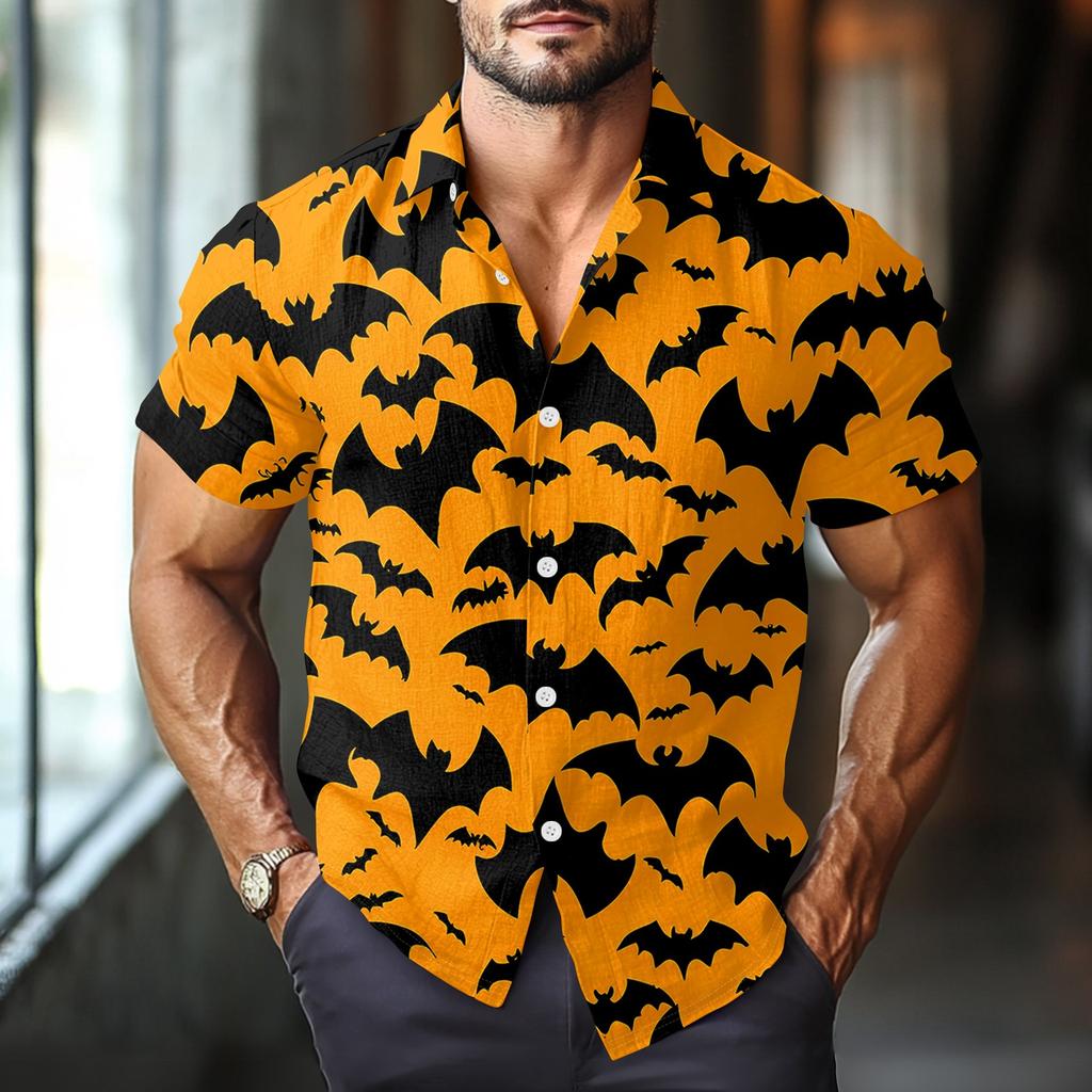 Men's Fashion Casual Loose Halloween Printed Short Sleeve Shirt
