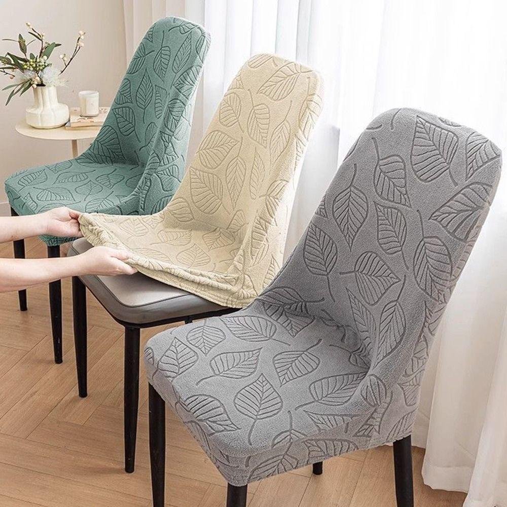 Leaf Pattern Curved Chair Cover Stretchable Soft Dining Chair Cover Removable Elastic Band Restaurant Stool Cover Kitchen
