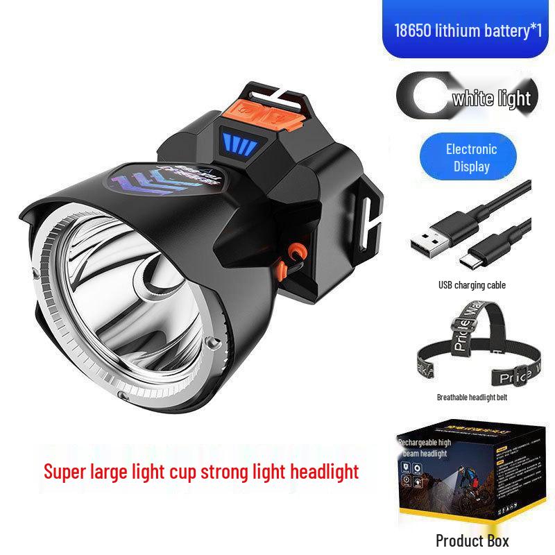 High-Brightness Waterproof Headlamp: Multifunctional, Long Battery Life, Electric Display—Ideal for Outdoor, Emergency, and Fishing Use