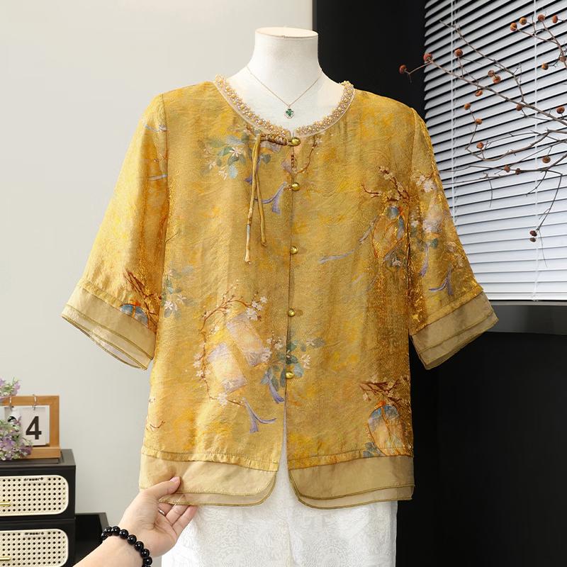 Elegant New Chinese Style Printed Summer Blouse for Women