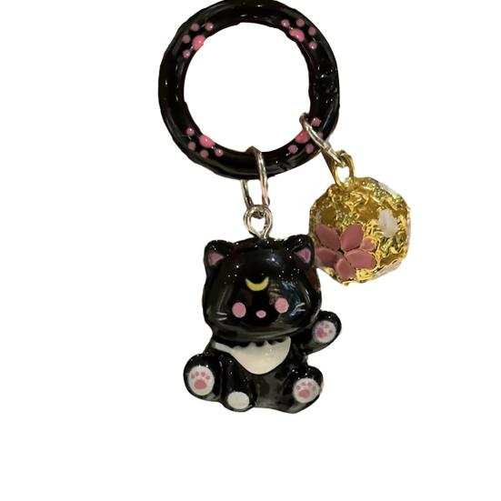 

Keychain Pendant Three-dimensional Cat Bell Sound Keyring Keys Bags Phone Lanyard Versatile Hanging Ornament чёрный