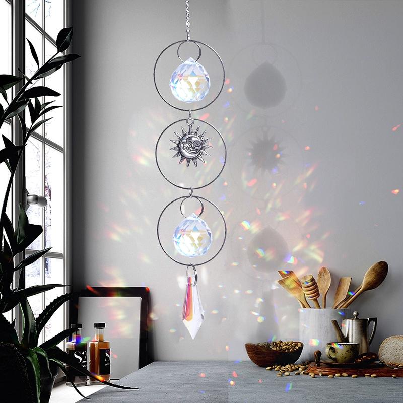 Crystal Suncatcher Heart Shape Window Wind Chimes Hanging Colorful Rainbow Prism Shinny Drop Bell Indoor Outdoor Home Decoration