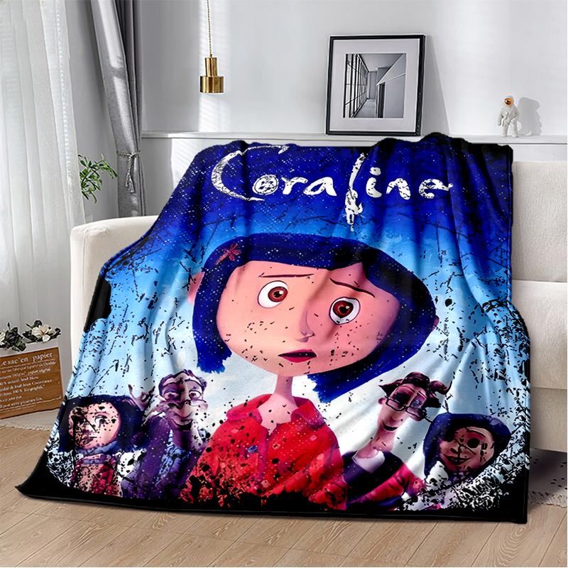 New Coraline Horror Cartoon Gift Soft Flannel Blanket,Throw Blanket Comfortable Blanket for Beds Sofa Home Bedroom Kids