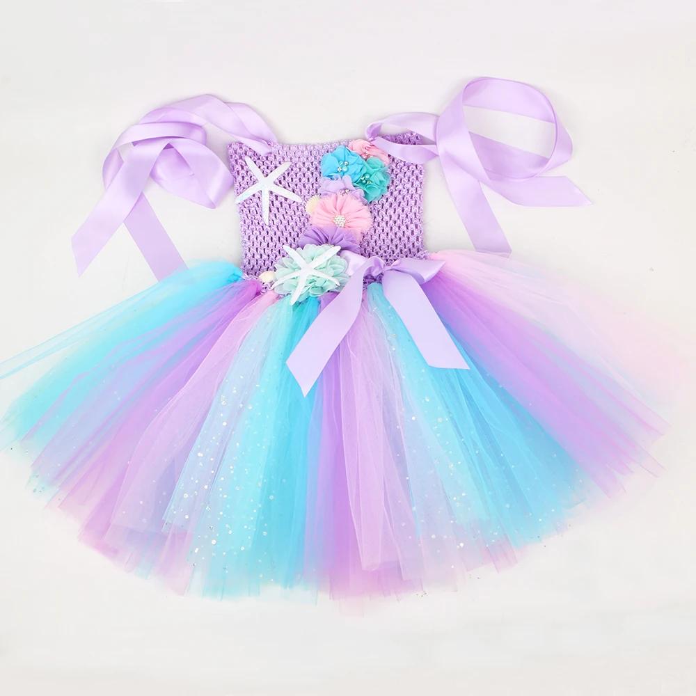 Šaty Princezny Mořské Panny pro Dívky Pastelské Květiny Narozeninová Oslava Tutu Šaty Halloweenský Kostým Malé Mořské Víly pro Děti Oblečení