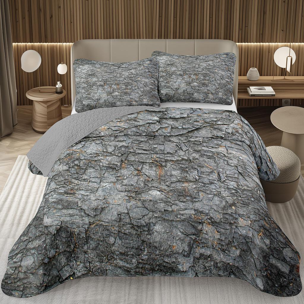 Steinmuster Tagesdecken Queen Abstraktes Marmorierung Überwurf Geometrie Bettwäscheset Für Jungen Mädchen Wendbar Gesteppte Tagesdecke Bezug