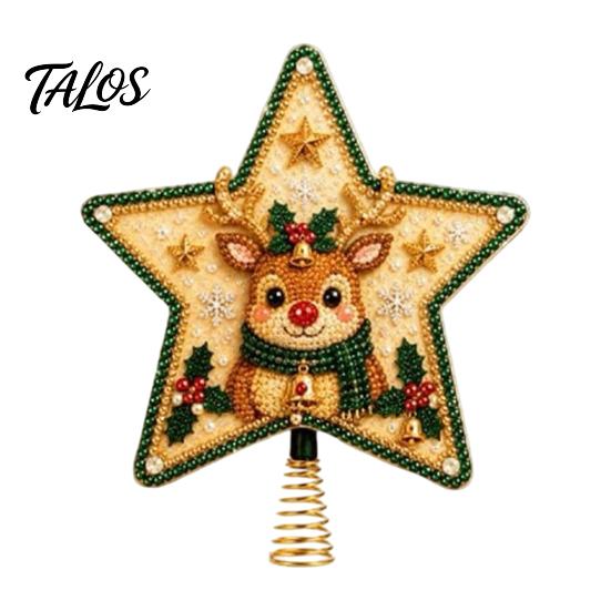 Unique Christmas Tree Accessories DIY Topper Star Kit with Faux Pearl & Rhinestone Materials, Santa Snowman Reindeer Festive Home Ornament Making