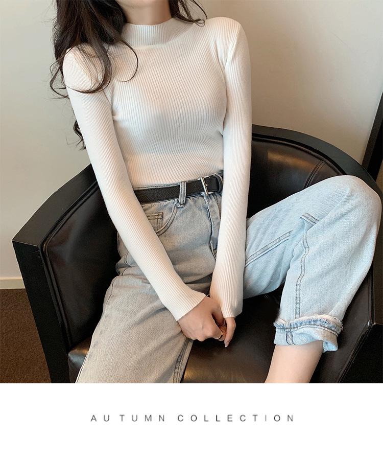 Women's 2022 Solid Color Semi-High Neck Long Sleeve Knitted Sweater