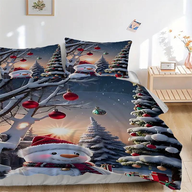3pcs Christmas Snowman Bedding Set - Includes One Quilt Cover and Two Pillowcases (No Core) - Festive Decorative Duvet Cover Set with Anime Cartoon De