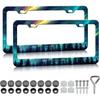 HCSS Blue Hibiscus Flower License Plate Frames - 2 Pack Tropical Hawaii Floral License Plate Holder, Aluminum Metal Rust-Proof Waterproof Car
