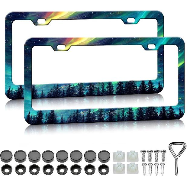 HCSS Blue Hibiscus Flower License Plate Frames - 2 Pack Tropical Hawaii Floral License Plate Holder, Aluminum Metal Rust-Proof Waterproof Car