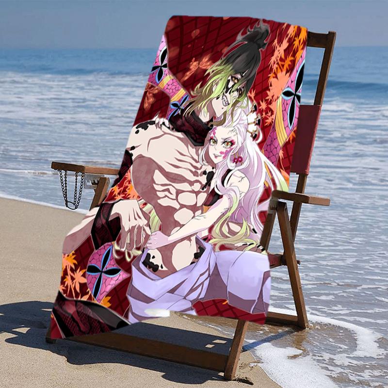 proof beach towel with a Demon Slayer characters1 pattern - soft,absorbent,quick-drying,machine washable - perfect for swimming,camping,bathing
