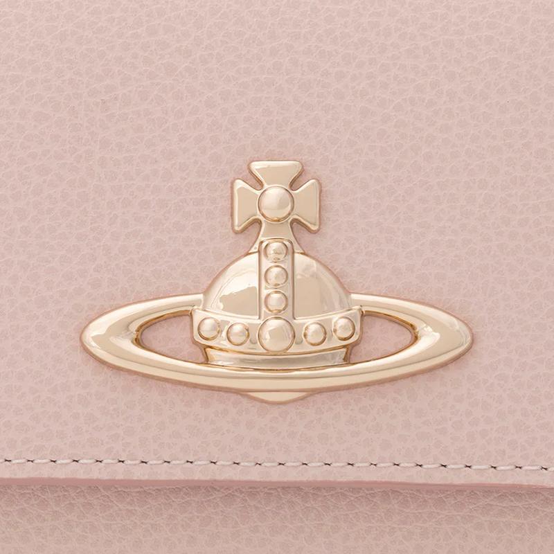Vivienne Westwood Executive Clasp Metal 3D Logo Embossed Texture Design Leather Wallet Women wallet Pink 1320952073-070