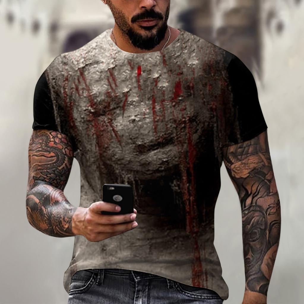 Halloween printed men's round-neck cotton-like short-sleeved top T-shirt