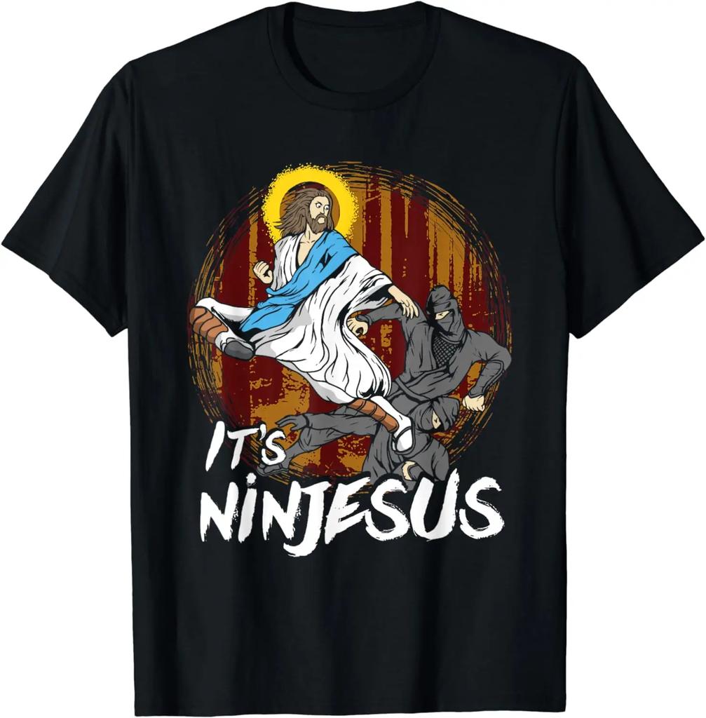 La sua Ninjesus Maglietta Cristiana Divertente di Gesù 100% Cotone Girocollo Estiva Manica Corta Casual da Uomo Taglia S3XL