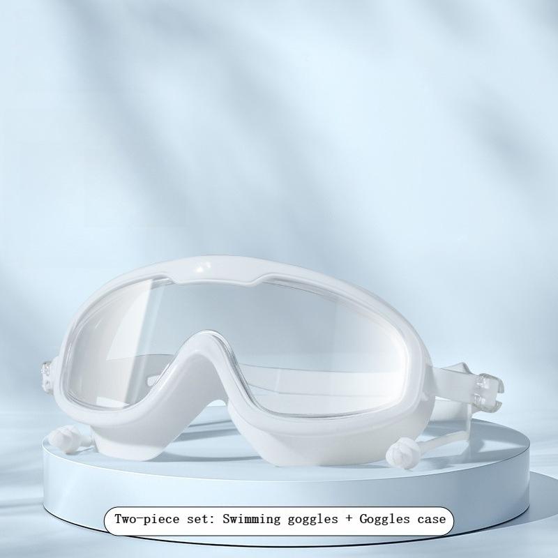 Wide View Swimming Goggles with Ear Plugs, Anti-Fog Clear Lens Swim Goggles, Adjustable Strap Waterproof Swim Glasses for Adults