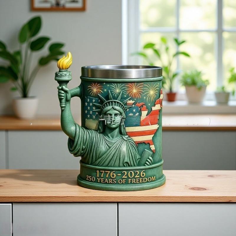 American Statue of Liberty Torch Mug Creative Flame Shaped Handle Coffee Cup Stainless Steel Insulated Travel Mug Novelty USA