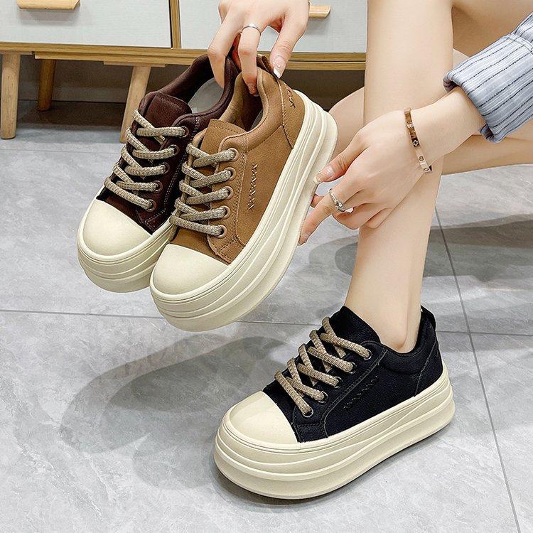 2026 Autumn Single Shoes Platform Plush Board Shoes Heightening Casual Sports Shoes Lace-up Women's Shoes