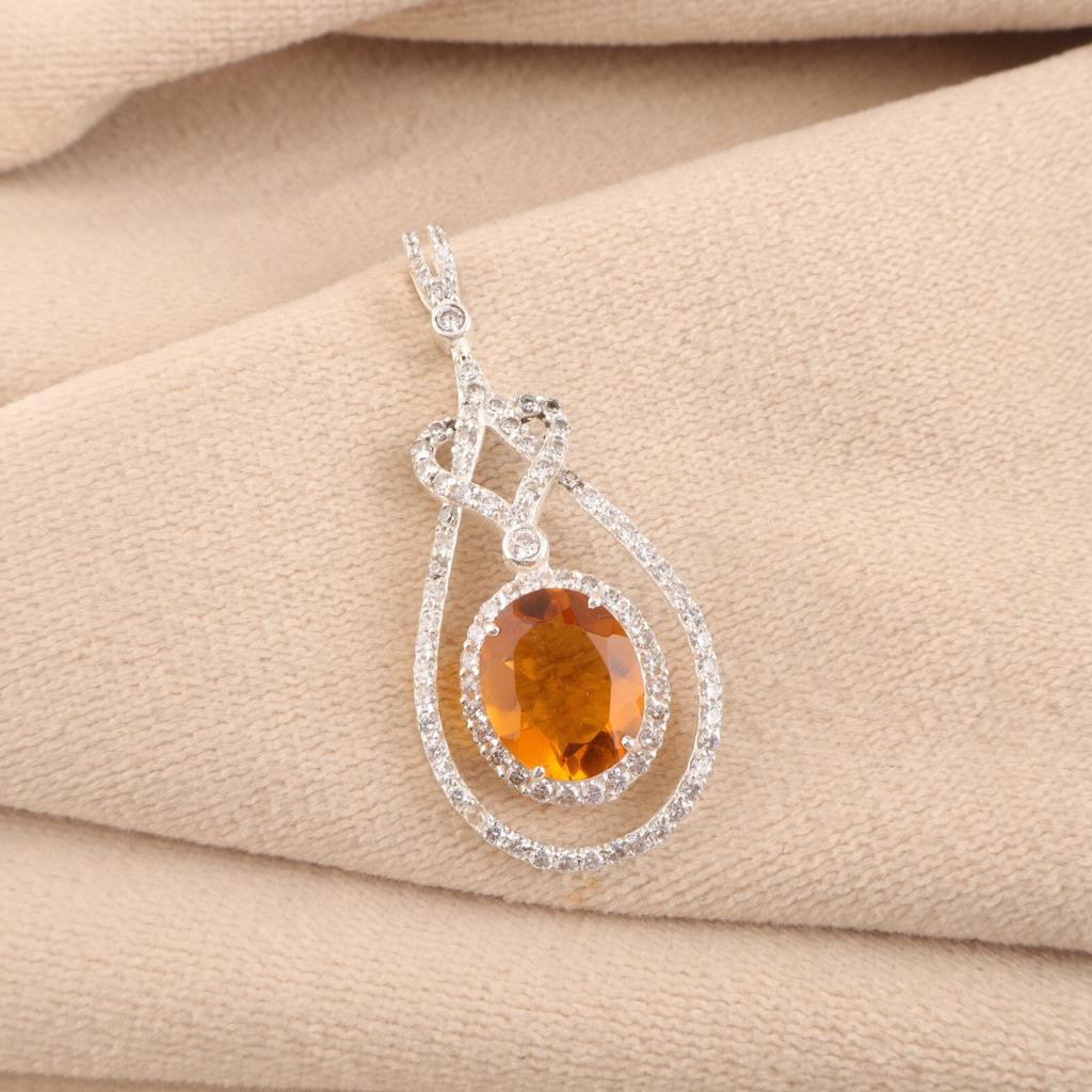 Citrine Gemstone 925 Sterling Silver Jewelry Zircon Pendant 1.73" For Women Gift CZP-6-2
