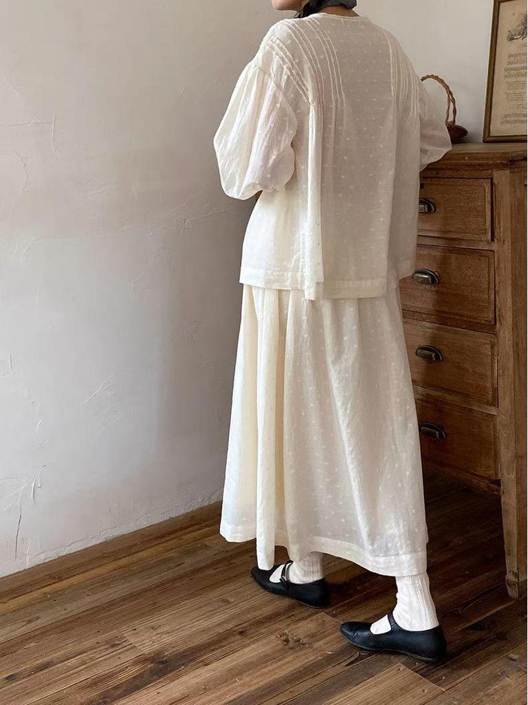 Women's 2026 Spring New Arrival: Simple White Long Loose-Fit Skirt with Wide Hem