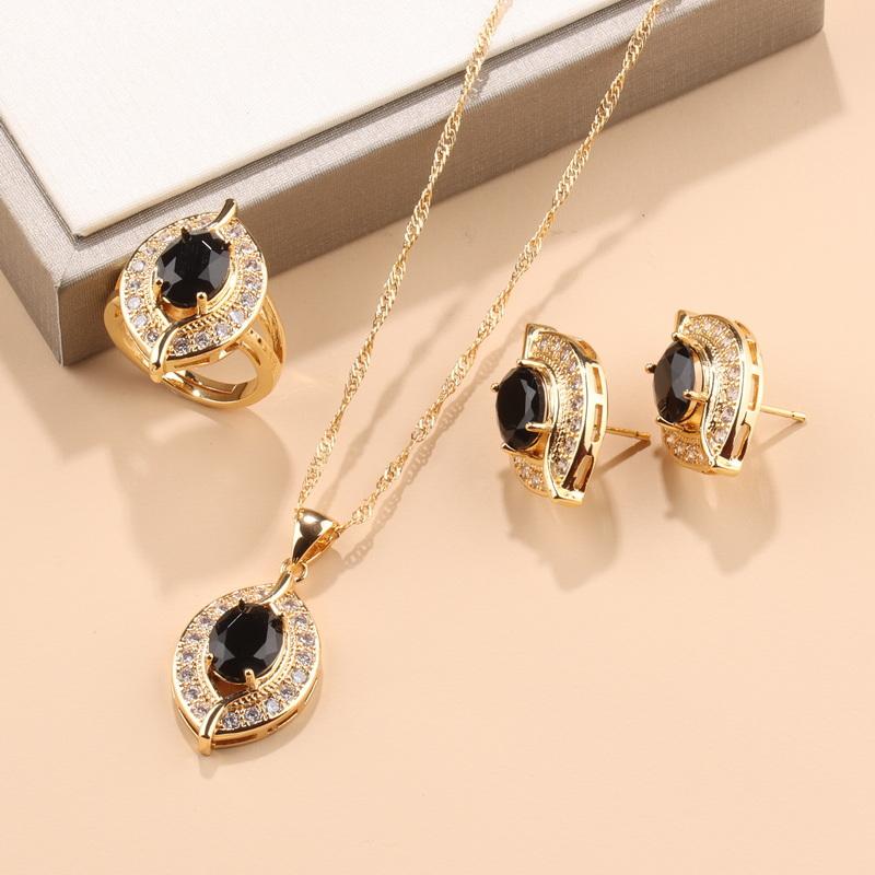Brazil  Gold Plated Eye Shape Zircon Accessories Dubai Luxury Quality Jewelry Necklace And Pendant Woman‘S Earring Set