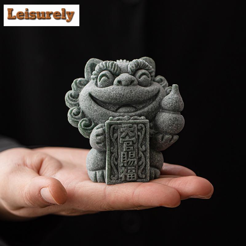 Green Sandstone Feng Shui Master Tea Pet Antique Fish Tank Landscaping Tea Figurine Play Toys Tea Statue Ornaments Supplies Gift