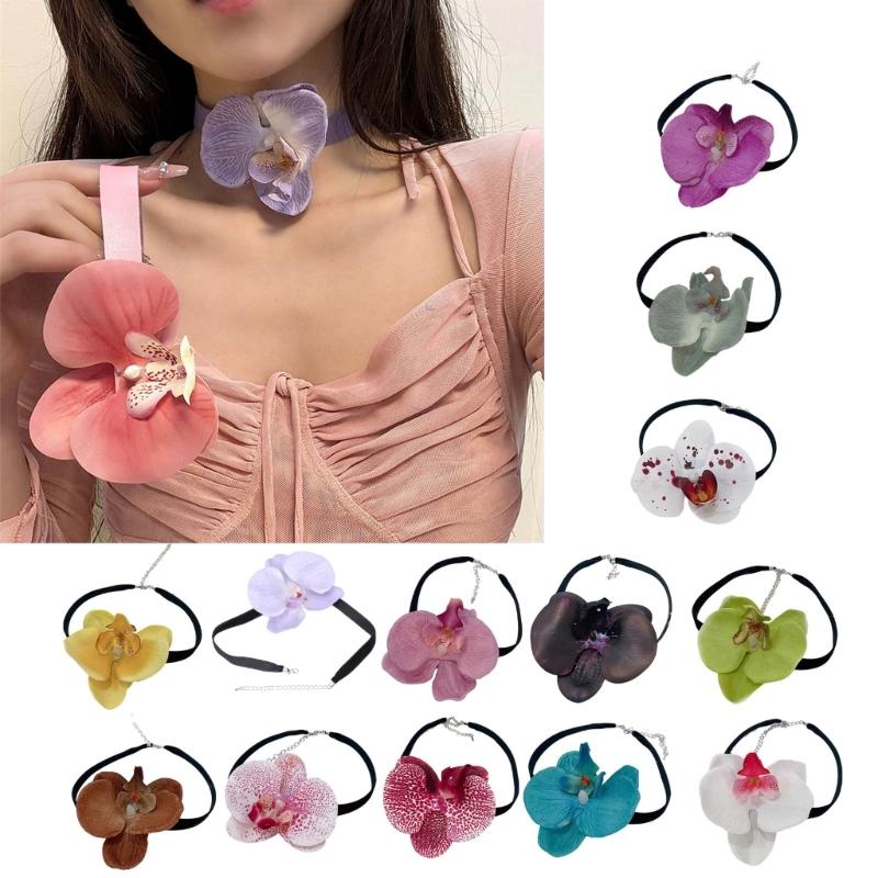 Phalaenopsis Blossom Necklace Simulation Flower Neckchain Women Girls Collarbone Chain Eye Catching Choker Accessory