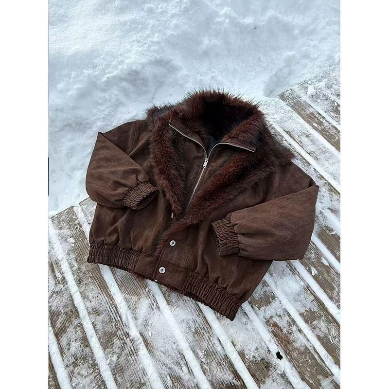 

Arctic Wolf King Double-Breasted Stand-Collar Cotton & PU Leather Jacket M: 90-120 lbs кавовий