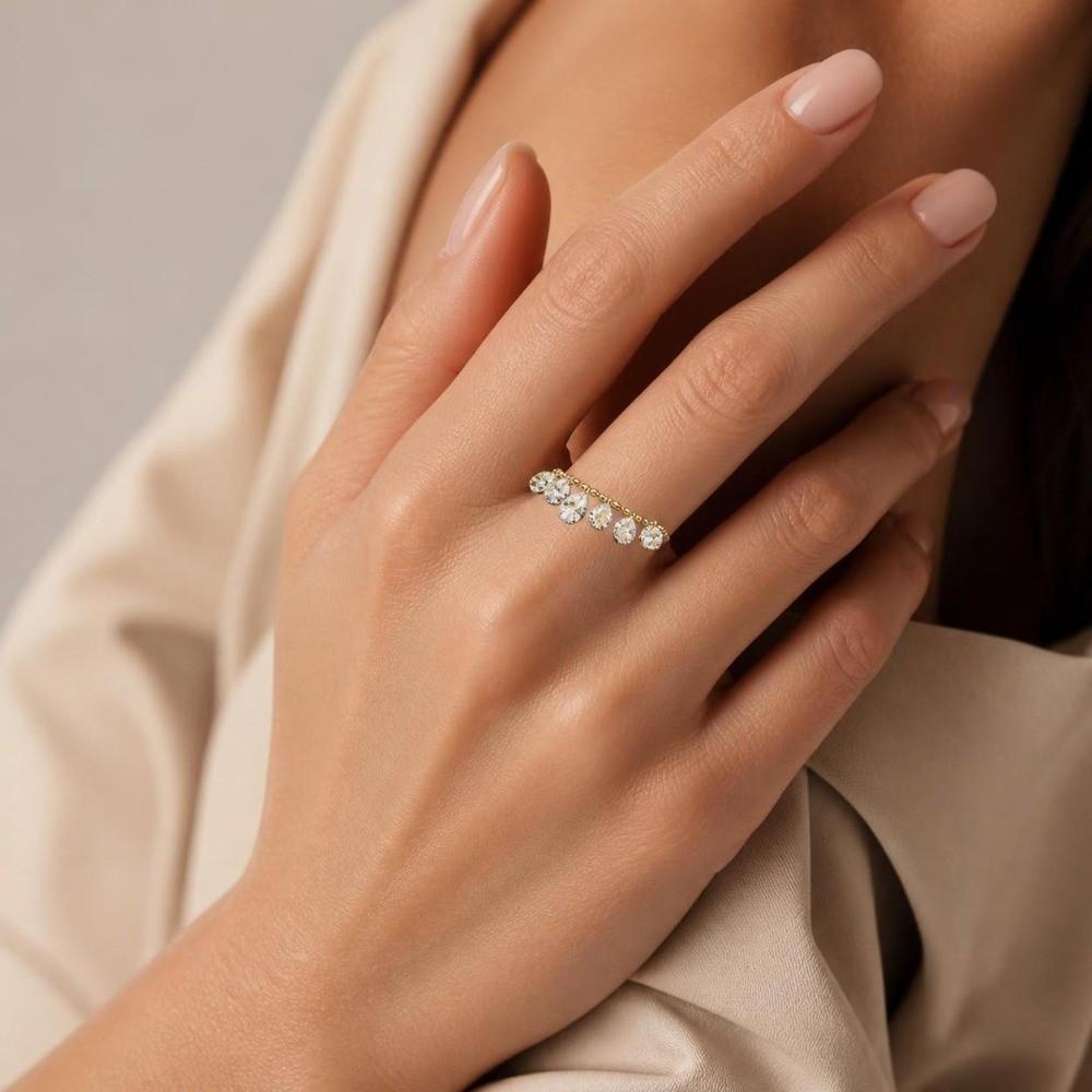 Water Drop Shape Charm Ring Adjustable Stackable Ring New Chain Ring Women