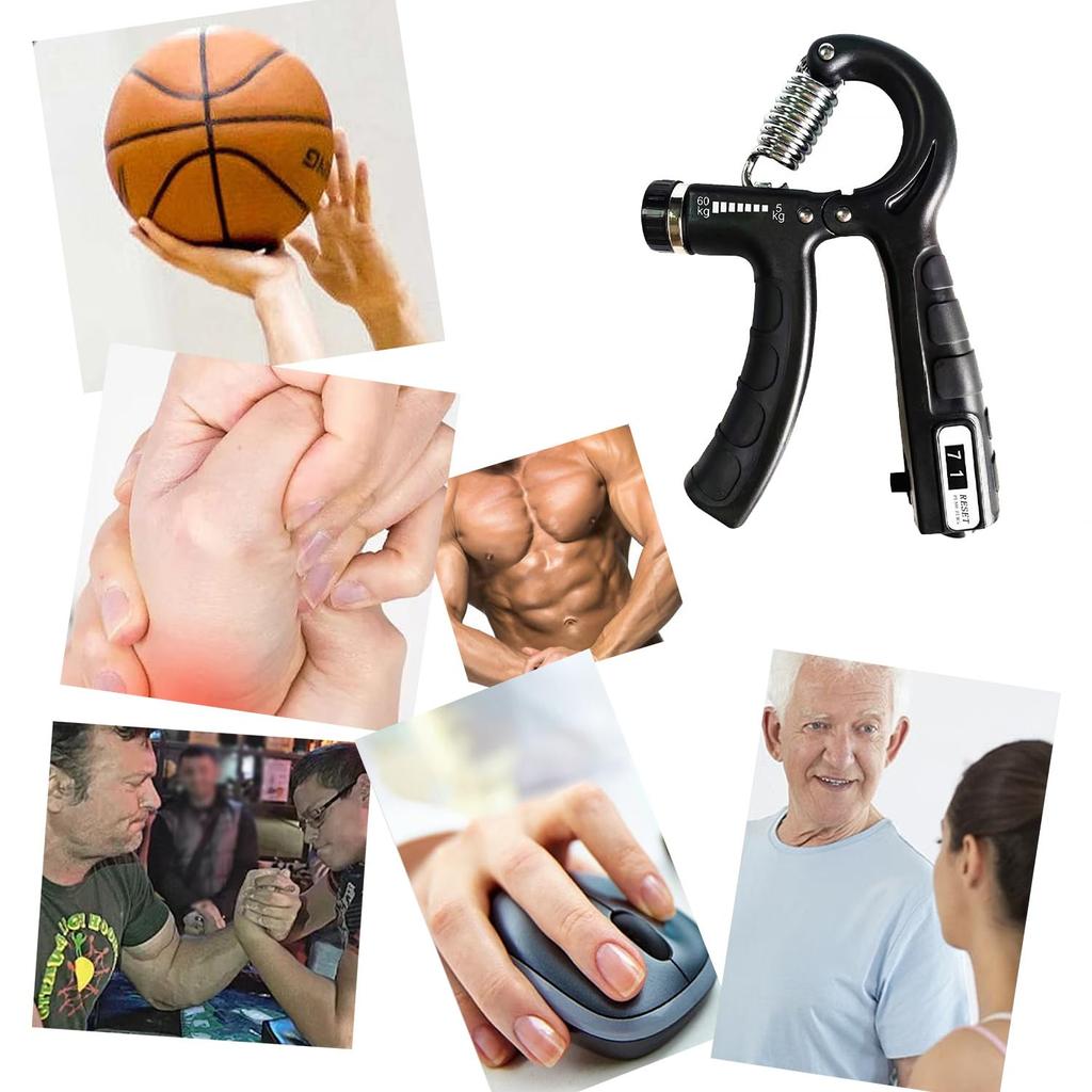 Ergonomic Adjustable Size Hand Grip Strengthener with Digital Counter5-60kg ResistanceIdeal for Fitness Muscle Training Rehabili
