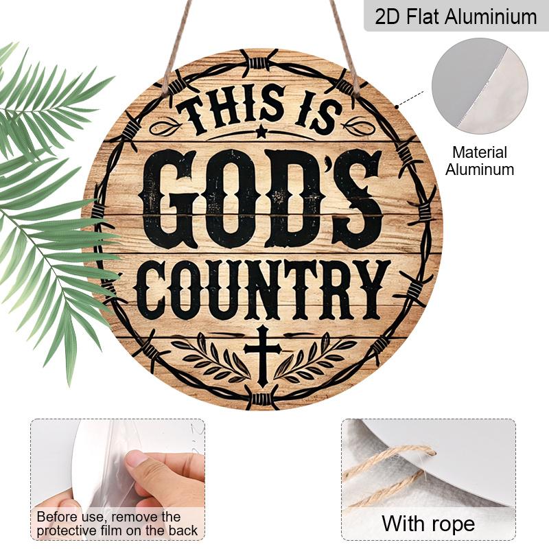 2D Flat, 1pcDecorative Signs & Plaques 1pc of 7.87x7.87 Inch Aluminum Vintage Signage: 'This Is God's Country' - Outdoor Decoration for Gardens